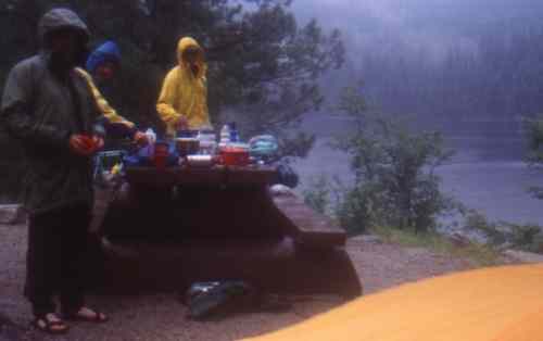 Rainy meal at Thirsk Lake.