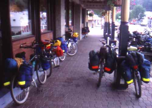 The hogs tied up and patiently waiting outside Princeton Hotel during breakfast.