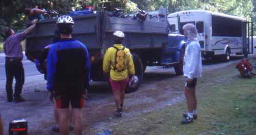 Loading the bikes onto the truck for the shuttle from Hope back to Brodie.